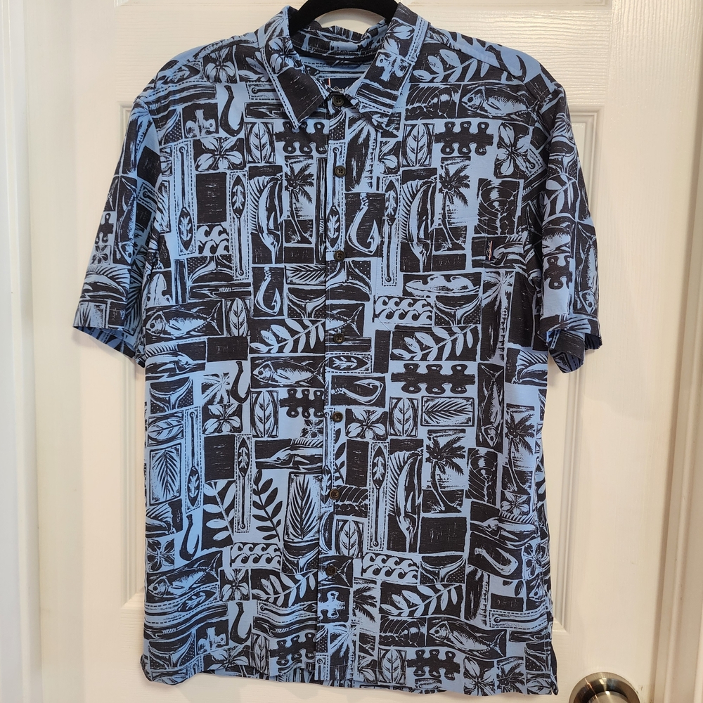 Jack Oneill Blue & Black Hawaiian Patterned Men's Shirt Small